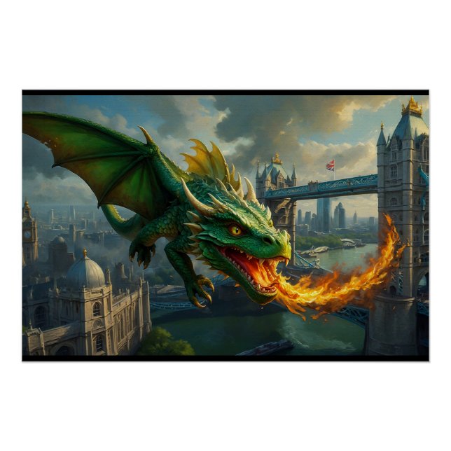A Green Welsh Dragon Terrorizes London Poster (Front)