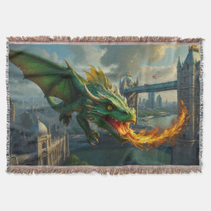 A Green Welsh Dragon Terrorizes London Throw Blanket