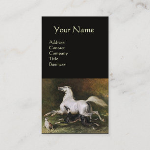 A Grey Arab Stallion Galloping With Dogs Monogram Business Card