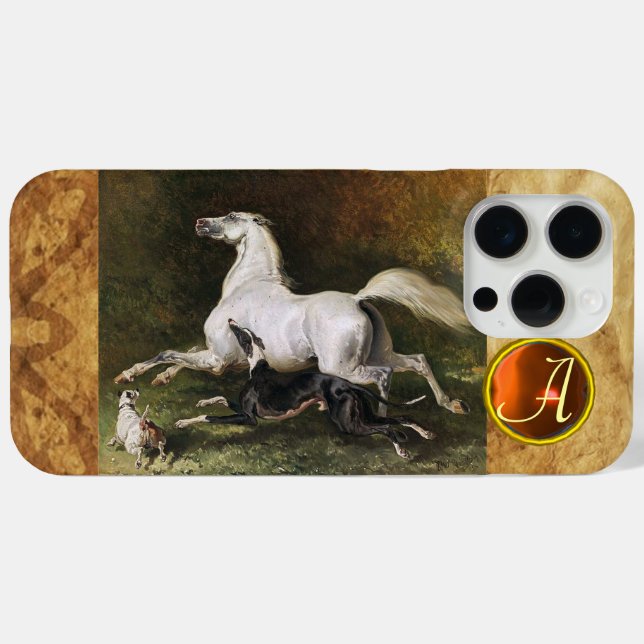 A Grey Arab Stallion Galloping With Dogs Monogram Case-Mate iPhone Case (Back (Horizontal))