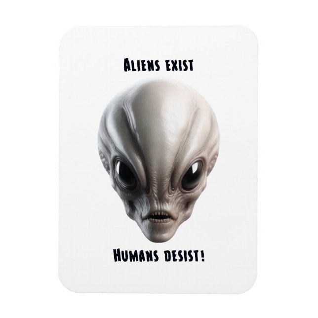 A grey/grey realistic alien for print magnet (Vertical)