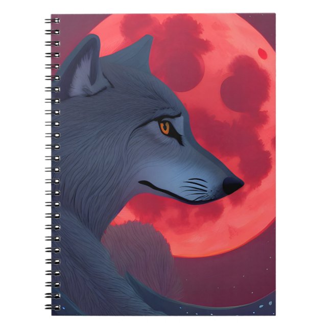 A Grey Wolf Staring at a Blood Moon  Notebook (Front)