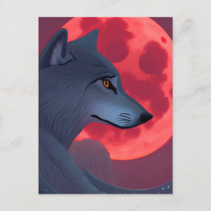 A Grey Wolf Staring at a Blood Moon Postcard