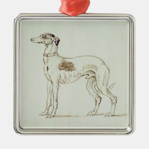 A Greyhound, Facing Left (pen & ink on paper) Metal Tree Decoration