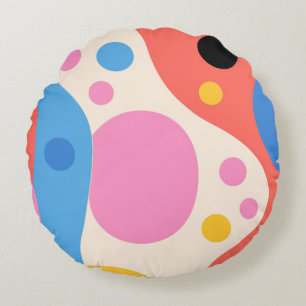A Groovy Explosion of Colour and Shape Round Cushion