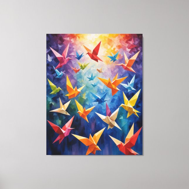 a group of colourful birds origami canvas print (Front)