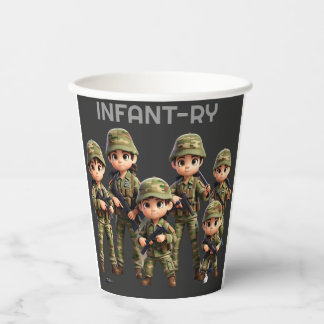 A Group Of Infants In Army Camouflage Uniform Paper Cups