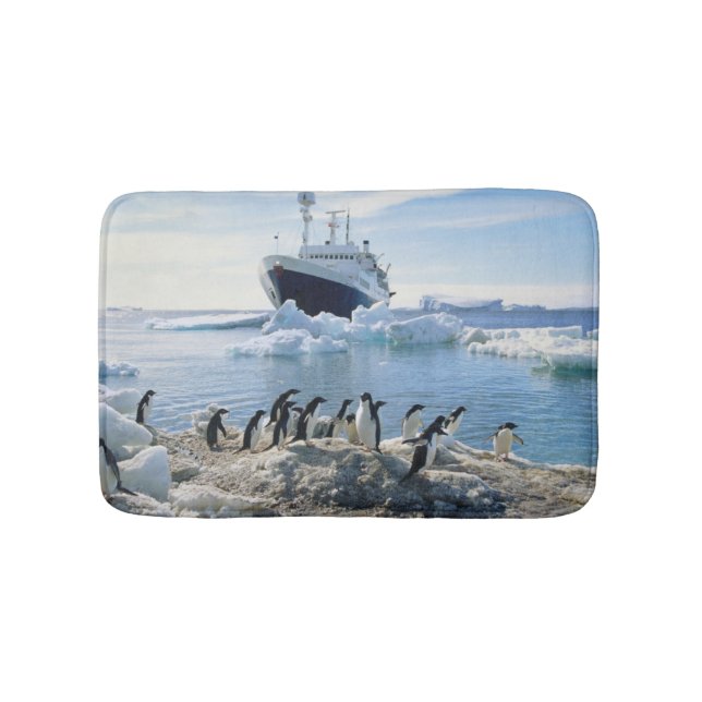 A Group Of Penguins Standing On An Icy Beach Bath Mat (Front)