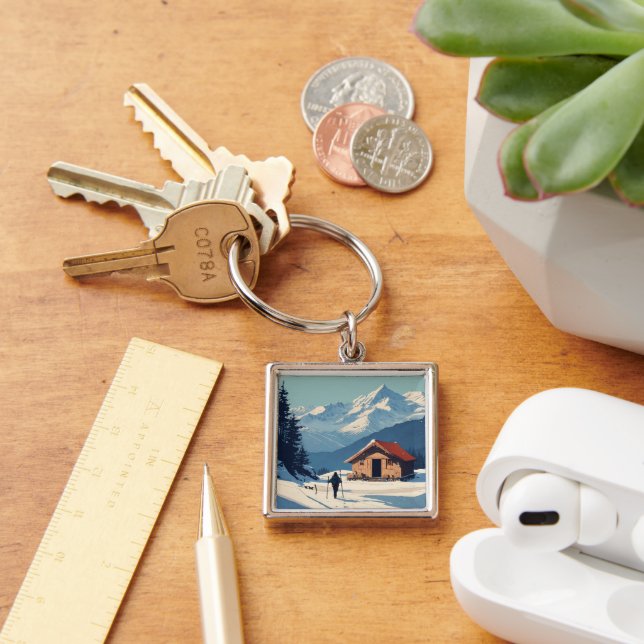 A group of tourists premium square keychain (Desk)