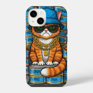 A grumpy cat wearing gold chains iPhone 14 case