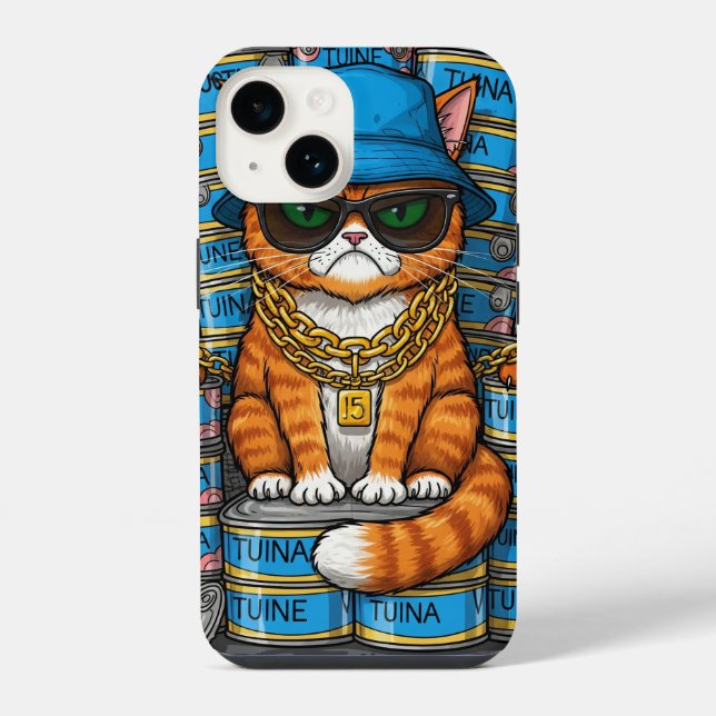 A grumpy cat wearing gold chains iPhone case (Back)