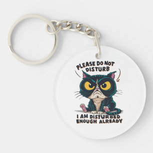 A grumpy cat with oversized key ring