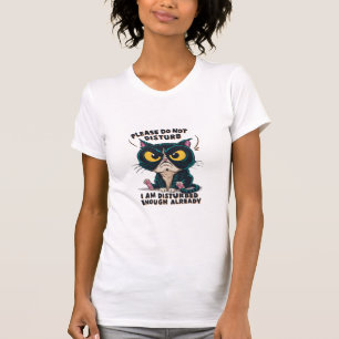A grumpy cat with oversized T-Shirt