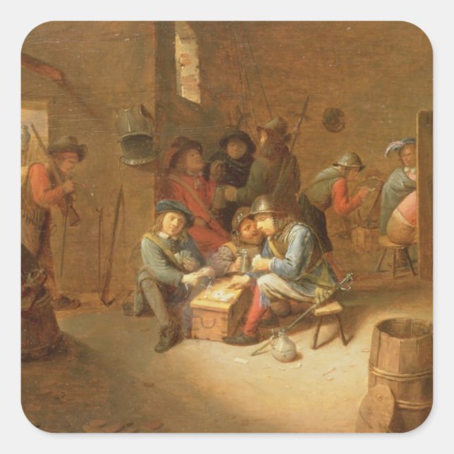 A Guardroom Interior with Soldiers playing Cards ( Square Sticker (Front)
