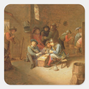 A Guardroom Interior with Soldiers playing Cards ( Square Sticker