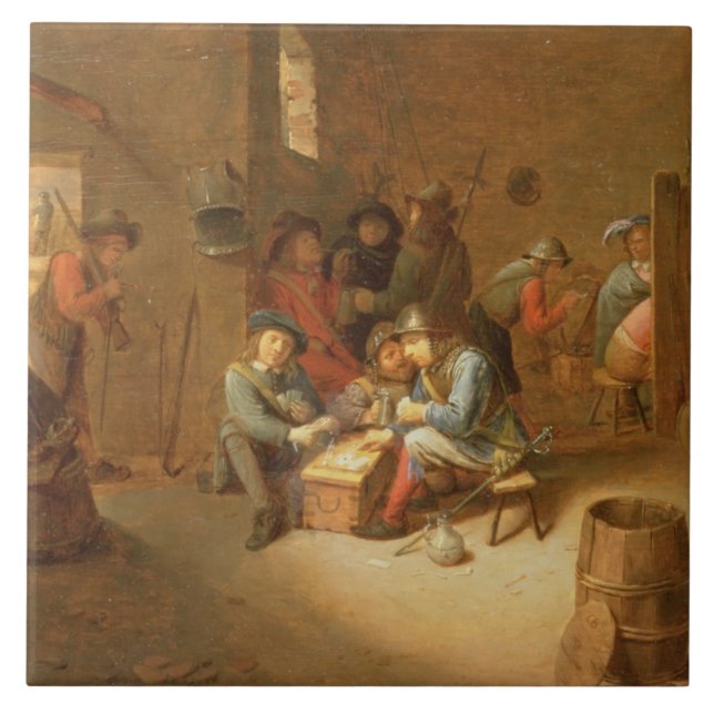 A Guardroom Interior with Soldiers playing Cards ( Tile (Front)