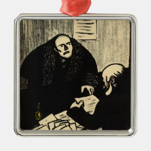 A guilty suspect tries to raise a question metal tree decoration