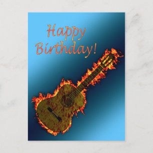 A guitar so hot you can see the flames postcard