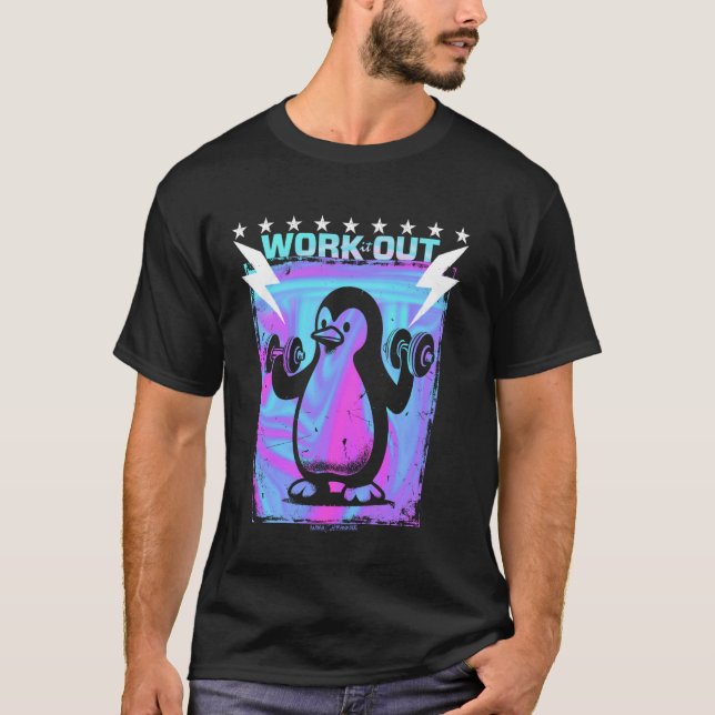 A GYM PENGUIN - WORKOUT EXERCISE FUN VIBES T-Shirt (Front)