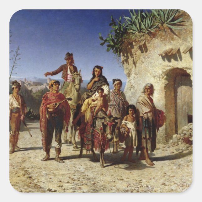 A Gypsy Family on the Road, c.1861 Square Sticker (Front)