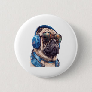 A Habu dog wearing sunglasses and headphones 6 Cm Round Badge