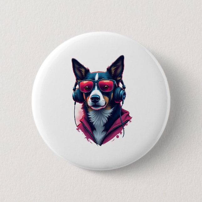 A Habu dog wearing sunglasses and headphones  6 Cm Round Badge (Front)