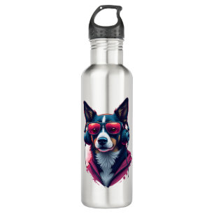 A Habu dog wearing sunglasses and headphones 710 Ml Water Bottle