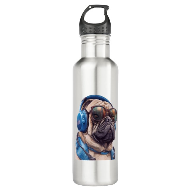 A Habu dog wearing sunglasses and headphones  710 Ml Water Bottle (Front)