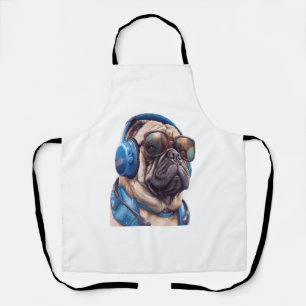 A Habu dog wearing sunglasses and headphones  Apron