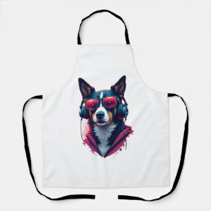 A Habu dog wearing sunglasses and headphones  Apron