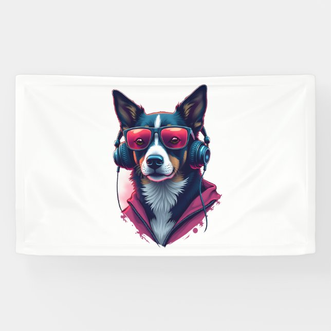 A Habu dog wearing sunglasses and headphones  Banner (Horizontal)