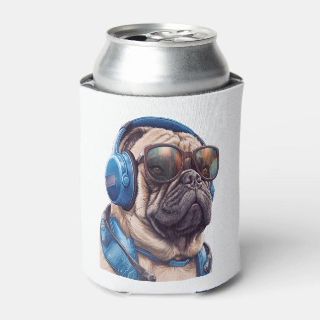 A Habu dog wearing sunglasses and headphones  Can Cooler (Can Front)