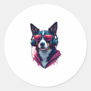 A Habu dog wearing sunglasses and headphones Classic Round Sticker