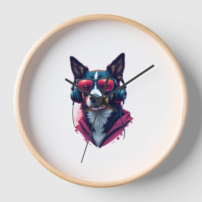 A Habu dog wearing sunglasses and headphones  Clock (Front)