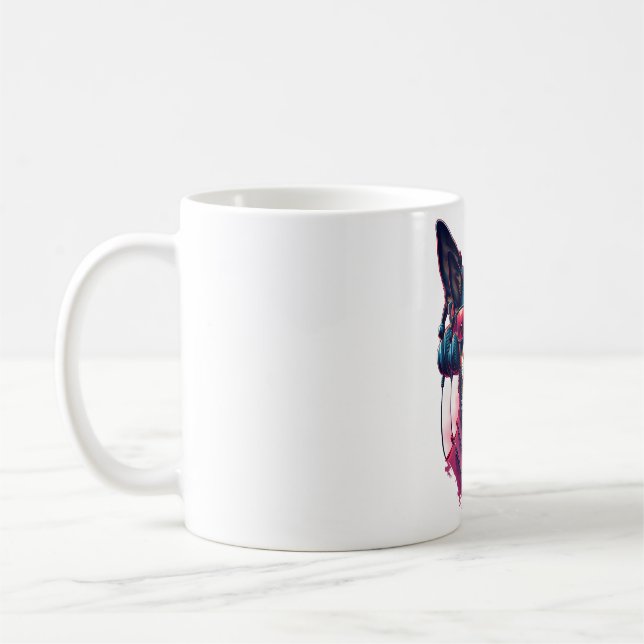 A Habu dog wearing sunglasses and headphones  Coffee Mug (Left)