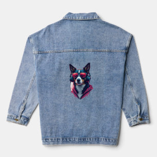 A Habu dog wearing sunglasses and headphones Denim Jacket