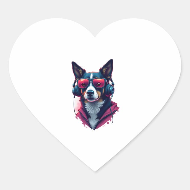 A Habu dog wearing sunglasses and headphones  Heart Sticker (Front)