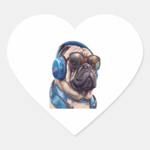 A Habu dog wearing sunglasses and headphones Heart Sticker