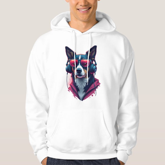 A Habu dog wearing sunglasses and headphones  Hoodie (Front)