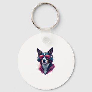 A Habu dog wearing sunglasses and headphones  Key Ring