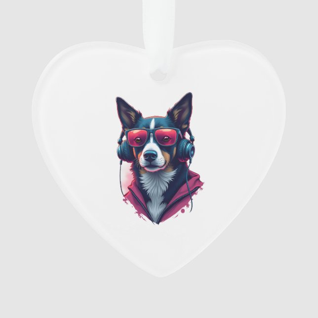 A Habu dog wearing sunglasses and headphones  Ornament (Front)