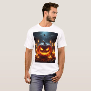 a halloween pumpkin with a scary face in the middl T-Shirt