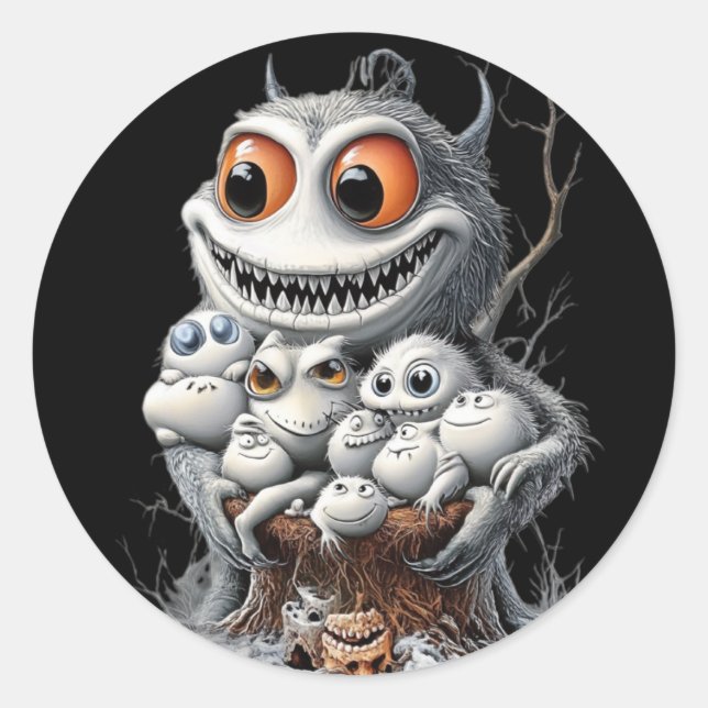 A Halloween sticker. Monsters are waiting for you! Classic Round Sticker (Front)
