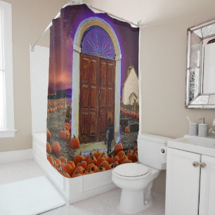 A Halloween Story   Black Cat Shower Curtain