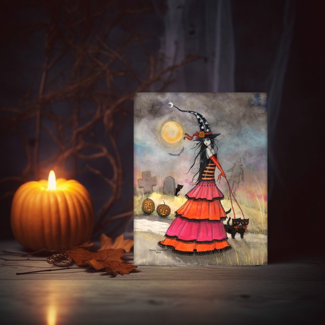 A Halloween Stroll Fantasy Witch and Cats Card (Creator Uploaded)