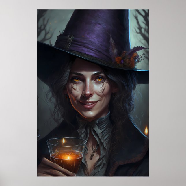A happy beautiful witch drinking her potion poster (Front)