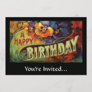 A Happy Birthday Vintage Painted Invitation