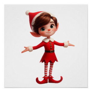 A happy Christmas Elf with open arms Poster