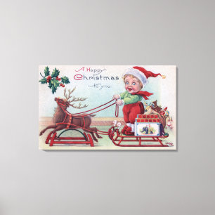 A Happy Christmas to YouBoy on a Sleigh Canvas Print