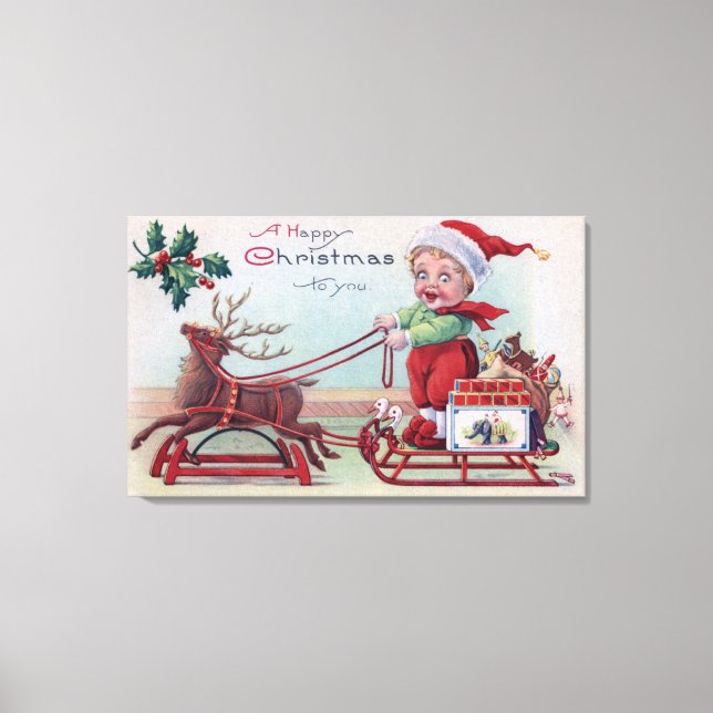 A Happy Christmas to YouBoy on a Sleigh Canvas Print (Front)